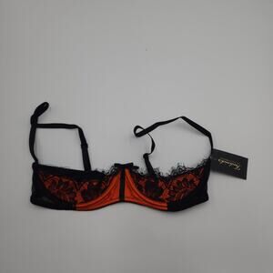 Frederick’s of Hollywood Lux Open Cup Satin Lace Mesh Underwire Bra Size 14